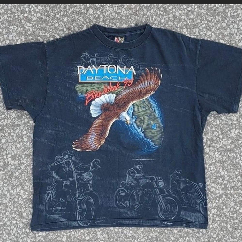 Vtg 1995 3D Emblem Daytona Beach Bike Week AOP T-Shirt XL